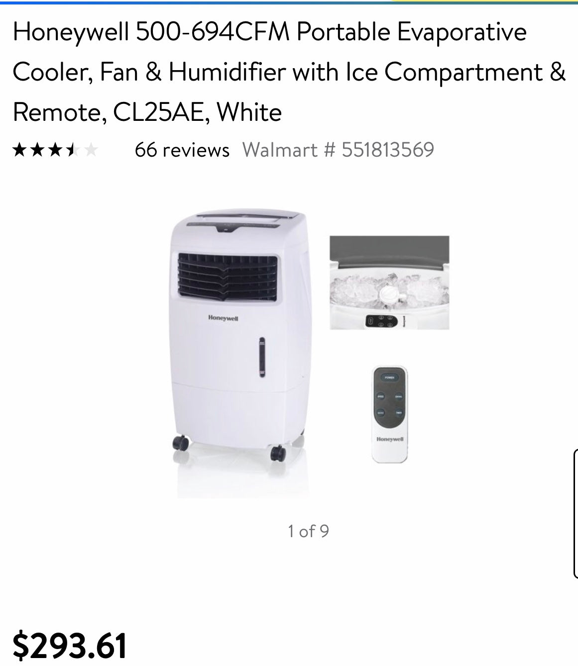 "Honeywell LARGE Evaporative Cooler - Retail $300- Reno D20901 "